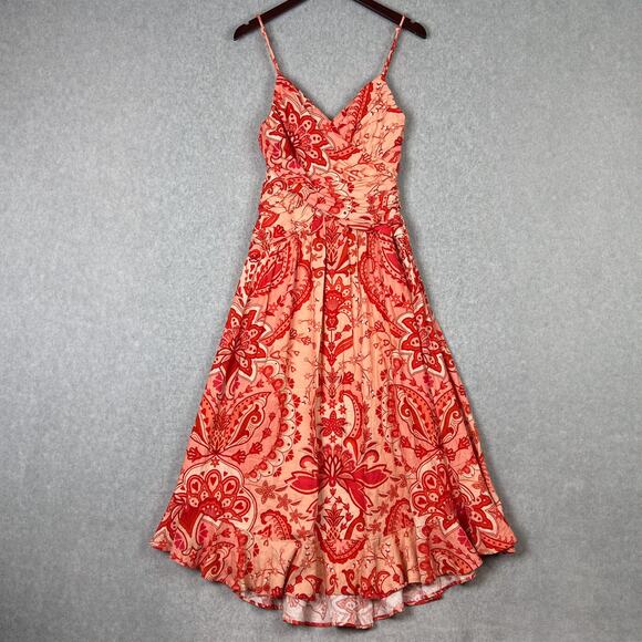 Farm Rio Jaipur Red Crossed Over Linen Blend Maxi Dress Size XS - Picture 2 of 16